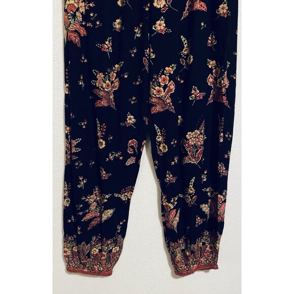 Angie Pants Womens Large Black Floral Joggers Pull On Boho Peasant Festival - Picture 3 of 7